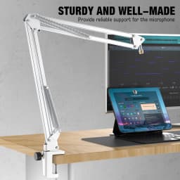 AmpliGame by FIFINE Metal Microphone Stand – Sturdy,Universal Mount Compatible for Studio, Streaming & Podcast Setup-CS1W White