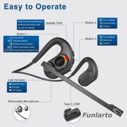 Bluetooth Headset with Detachable Microphone Multi-Point Wireless Headset Open Ear Headphones w/DSP Noise Canceling Mic for Call
