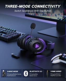 Oneodio EKSA E900 WT 2.4G Wireless Gaming Headset Tri-Mode Over Ear Bluetooth Headphones Gamer With Mic RGB For PC PS4 PS5 80Hr