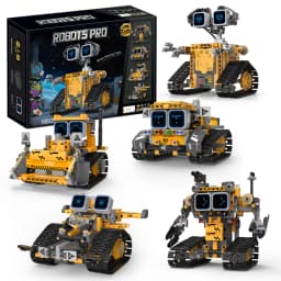 Digital display 5-in-1 transformable robot model assembly, remote control robot building blocks toy, children's toy gift