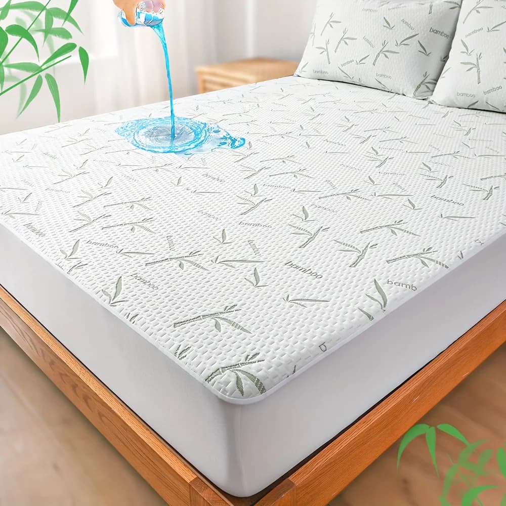1p Cooling Bamboo Fiber Fitted Sheet, Breathable Mattress Protector Cover with Deep Pocket for Summer