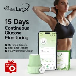 MicroTech LinX Dynamic Blood Glucose Monitoring 15 Days Real Time No Finger Prick Blood Sugar Monitor for Diabetes