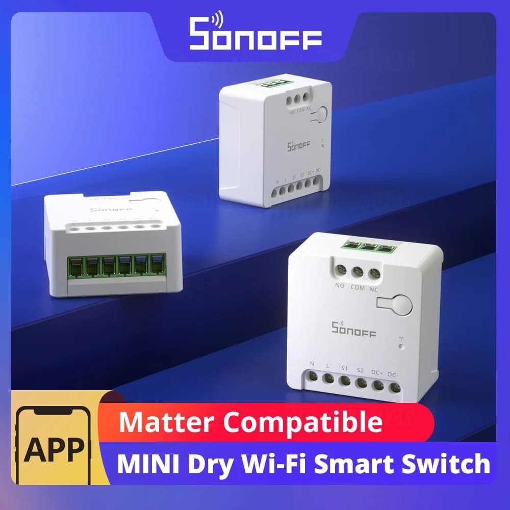 SONOFF MINI-D Dry Contact WiFi Smart Switch ESP32 Chip Matter Compatible AC/DC Input 1-10PCS Set Smart Scene via eWeLink Alexa
