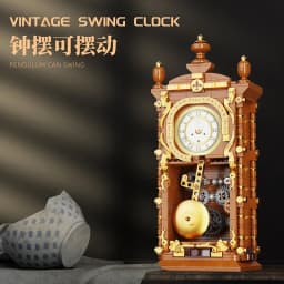 Swinging Retro Mechanical Pendulum Clock Building Blocks - 751 Pcs 3D Model Kit for Adults, Unique Home Decor Gift Idea