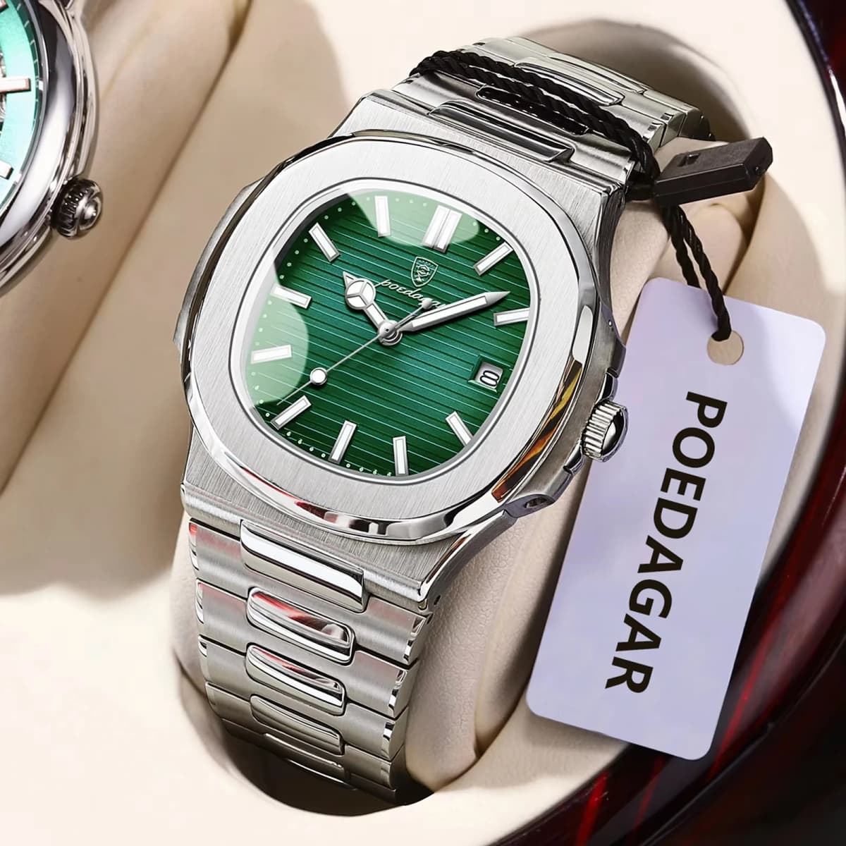 POEDAGAR Original Square Men Wristwatch Date Waterproof Stainless Steel Luminous Man Watch Fashion Business Quartz Men's Watches