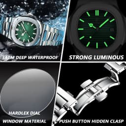 POEDAGAR Original Square Men Wristwatch Date Waterproof Stainless Steel Luminous Man Watch Fashion Business Quartz Men's Watches