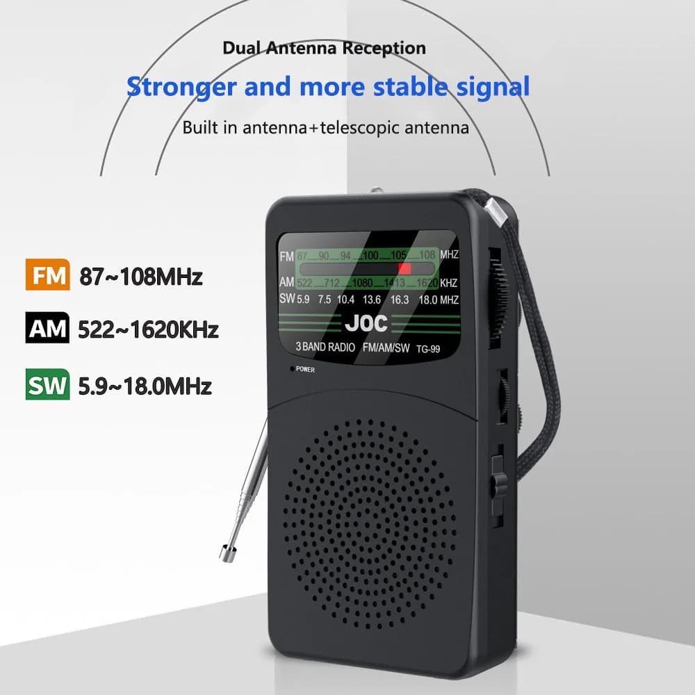 Portable FM/AM/SW Radio Battery FM Receiver Excellent Reception Clear Speaker With 3.5mm Headphone Jack LED Lighting For Elderly