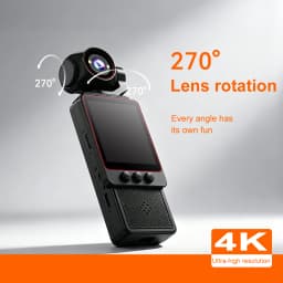 4K HD WiFi Pocket Camera with Night Vision Video and Audio Recording Chest-Mounted Bike Dashcam 270-Degree Rotating Lens