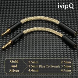 IvipQ Adapter Cable 2.5/3.5/4.4mm Male To 2.5/3.5/4.4mm Female Male to Male 8 Core Gold+Silver Balanced Audio Conversion Cable