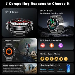 2026 New Military Grade GPS Smart Watch Dual-Band 1.7 AMOLED 10ATM Waterproof 1000mAh Large Battery Compass Altimeter Barometer