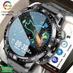 2026 New Military Grade GPS Smart Watch Dual-Band 1.7 AMOLED 10ATM Waterproof 1000mAh Large Battery Compass Altimeter Barometer