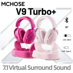 MCHOSE V9 Turbo+ 7.1 Surround Sound Magnetic Wireless Gaming Headset90° Swivel Ear Cups 60mm Low Latency RGB Magnetic Charging