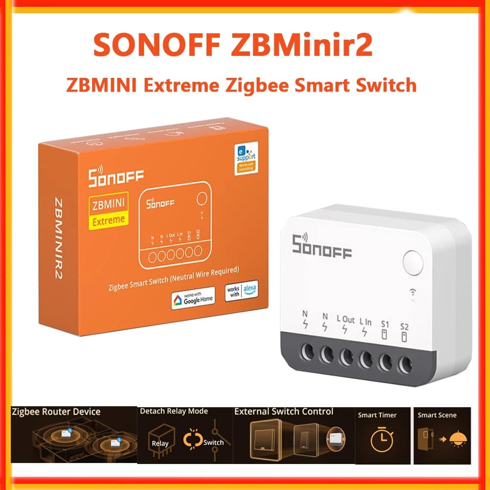 SONOFF ZBMINIR2 Extreme Zigbee Smart Switch Detach Relay External Switch Remote Control via EWeLink Compatible With Zigbee Hubs