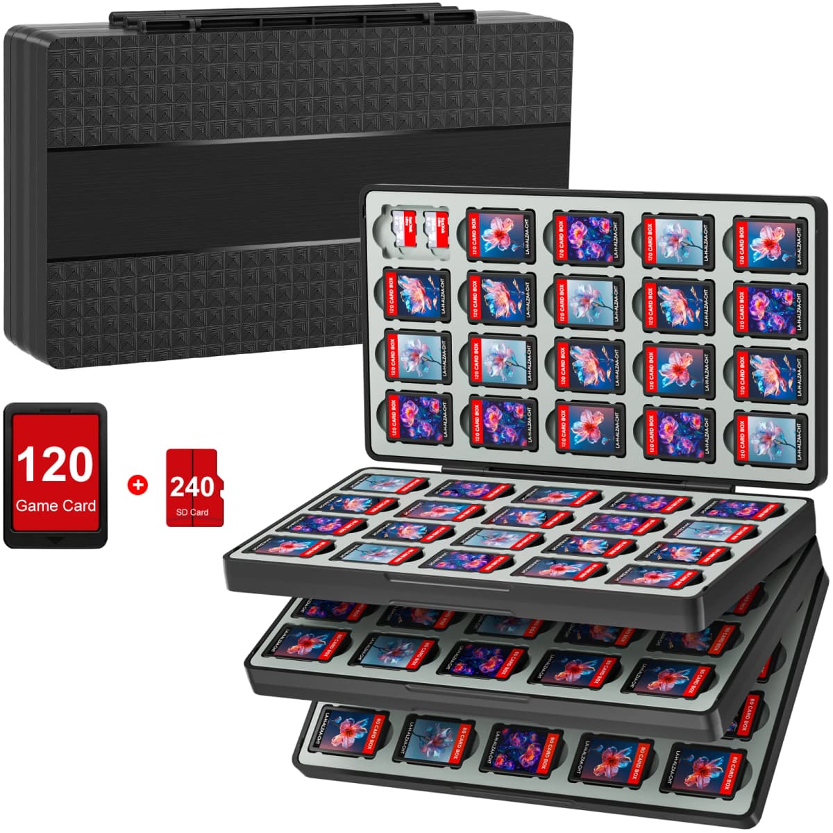 Game Card Case for Switch 2 & Switch OLED & Lite, Memory Storage Holder with 120 Game Card Slots and 240MicroSD Cards S