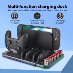 Multi-functional Cooling & Charging Stand SW2139 for Switch 2 with Cooling Fan,10 Game Card Slots & Offering 9 Adj Light Effects