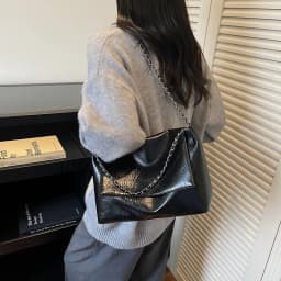 Simple Versatile Pu Leather Shoulder Bags for Women Large Capacity Ladies Chain Work Tote Bag College Style Girls Class Handbags