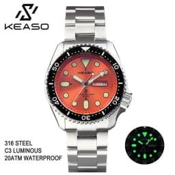 KEASO Top Mens Dive Watch MIYOTA 2035 Quartz Movement C3 Super Luminous Sports 316L Solid Steel 200M Waterproof Sapphire Watch