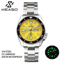 KEASO Top Mens Dive Watch MIYOTA 2035 Quartz Movement C3 Super Luminous Sports 316L Solid Steel 200M Waterproof Sapphire Watch
