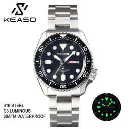 KEASO Top Mens Dive Watch MIYOTA 2035 Quartz Movement C3 Super Luminous Sports 316L Solid Steel 200M Waterproof Sapphire Watch