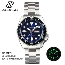 KEASO Top Mens Dive Watch MIYOTA 2035 Quartz Movement C3 Super Luminous Sports 316L Solid Steel 200M Waterproof Sapphire Watch