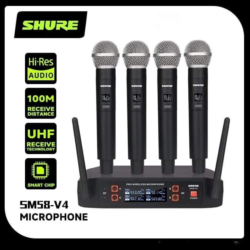 Original Shure SM58-V4 (1 Drag 4) Live Vocal Microphone Professional UHF Dynamic SHURE SM58 4-in-1 Wireless Microphone Set