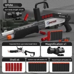 Shell Ejecting Shotgun Pump Action Soft Dart Blaster Dual Mode Folding Stock 360° Hook Arm with Scope 20 Darts 6 Shells Boy Gift