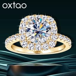 OXTAO Brilliant Moissanite Halo Ring 8mm 2ct D VVS1 Engagement Wedding Finger Rings 14K Gold Filled for Women with Certified