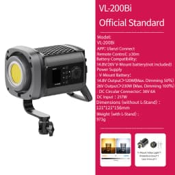 Ulanzi VL-120Bi VL-120C 120W V-Mount COB Video Light Wireless APP Control 2700K-6500K CRI>95 for Video Photography Studio