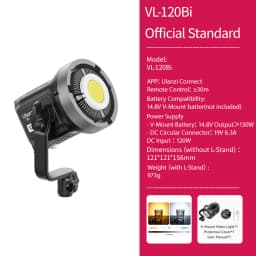 Ulanzi VL-120Bi VL-120C 120W V-Mount COB Video Light Wireless APP Control 2700K-6500K CRI>95 for Video Photography Studio