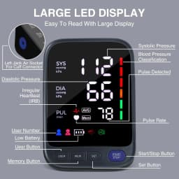 Kingclinic Blood Pressure Machine, Automatic Digital Upper Arm Blood Pressure Monitor with Adjustable Large Cuff