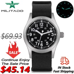 Militado ML05 Military Watch VH31 Sweep Movement Domed Sapphire Crystal Wristwatch High Clear AR Coating 38mm Vintage Watches