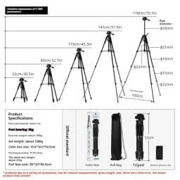 F180 Professional Tripod 180cm Phone HolderMultifunction Outdoor Portable Tripod for Live Streaming Photography Shooting Tripod