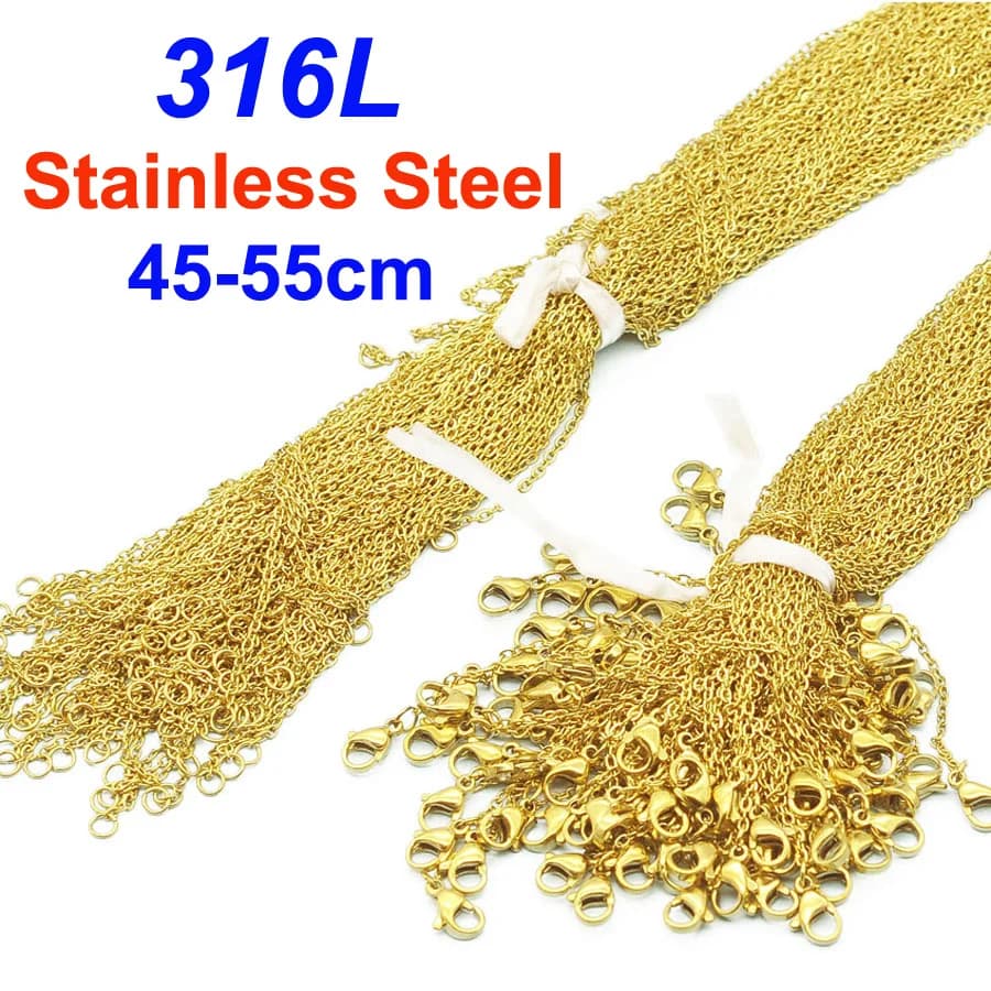 100pcs/lot Never Fade 40-55cm Cable Link Rolo O Chain 316L Stainless Steel Necklace Chains Wholesale Women Handcraft DIY Jewelry