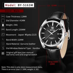 Benyar 5163 Top Brand Luxury Military Wristwatches Leather Quartz Watches Waterproof Simple Watch for Men Reloj Hombre