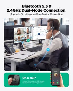 Acer Bluetooth 5.3 & 2.4G Headset for Clear Call & Meeting Wireless Headset with Mic for Work and Remote & Office