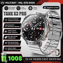 2026 New Military TANK X3 1000mAh Battery Smart Watch Men 10ATM Waterproof Swim GPS Path 1.75" AMOLED HD Call Sports Smartwatch