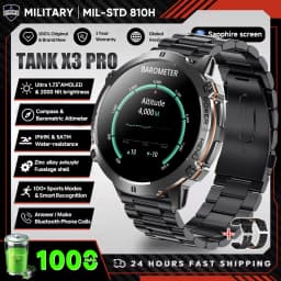 2026 New Military TANK X3 1000mAh Battery Smart Watch Men 10ATM Waterproof Swim GPS Path 1.75" AMOLED HD Call Sports Smartwatch
