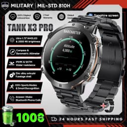 2026 New Military TANK X3 1000mAh Battery Smart Watch Men 10ATM Waterproof Swim GPS Path 1.75" AMOLED HD Call Sports Smartwatch