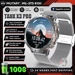 2026 New Military TANK X3 1000mAh Battery Smart Watch Men 10ATM Waterproof Swim GPS Path 1.75" AMOLED HD Call Sports Smartwatch