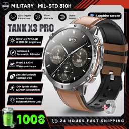 2026 New Military TANK X3 1000mAh Battery Smart Watch Men 10ATM Waterproof Swim GPS Path 1.75" AMOLED HD Call Sports Smartwatch