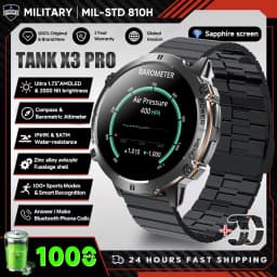 2026 New Military TANK X3 1000mAh Battery Smart Watch Men 10ATM Waterproof Swim GPS Path 1.75" AMOLED HD Call Sports Smartwatch