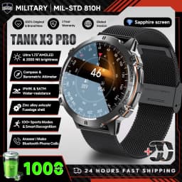 2026 New Military TANK X3 1000mAh Battery Smart Watch Men 10ATM Waterproof Swim GPS Path 1.75" AMOLED HD Call Sports Smartwatch