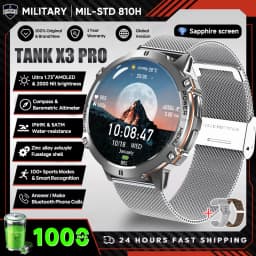 2026 New Military TANK X3 1000mAh Battery Smart Watch Men 10ATM Waterproof Swim GPS Path 1.75" AMOLED HD Call Sports Smartwatch