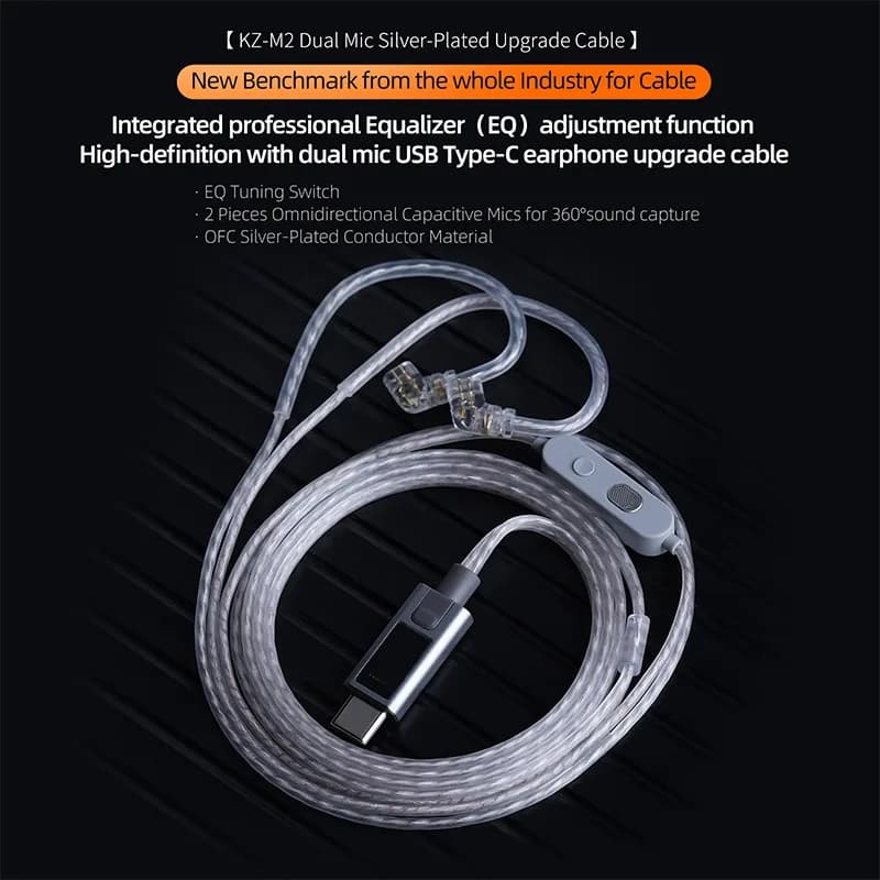 KZ M2 Cable DAC Type C OFC Silver-Plated Dual-Mic Upgraded Earphone Wire