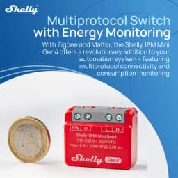 Shelly 1PM Mini Gen4 Zigbee Smart Switch Power Metering Matter for Smart Lights Small Appliances 8A Control Via Light Bulb
