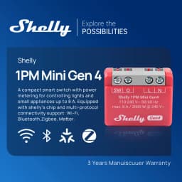 Shelly 1PM Mini Gen4 Zigbee Smart Switch Power Metering Matter for Smart Lights Small Appliances 8A Control Via Light Bulb