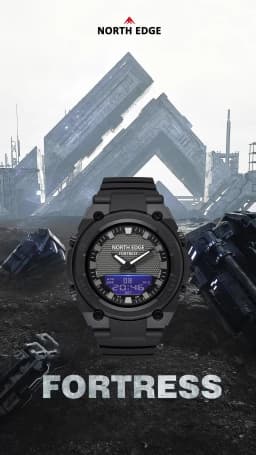 NORTH EDGE FORTRESS 2026 Men Digital Watch Outdoor Sports Waterproof 50M Watches World Time Countdown Electronic LED Wristwatch