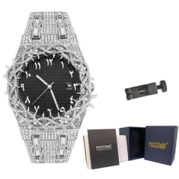 Luxury Full Diamond Men's Quartz Watch Thorn Bracelet Hip Hop Style Date Display with Luminous Function Men Business Wristwatch
