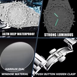 Luxury Full Diamond Men's Quartz Watch Thorn Bracelet Hip Hop Style Date Display with Luminous Function Men Business Wristwatch
