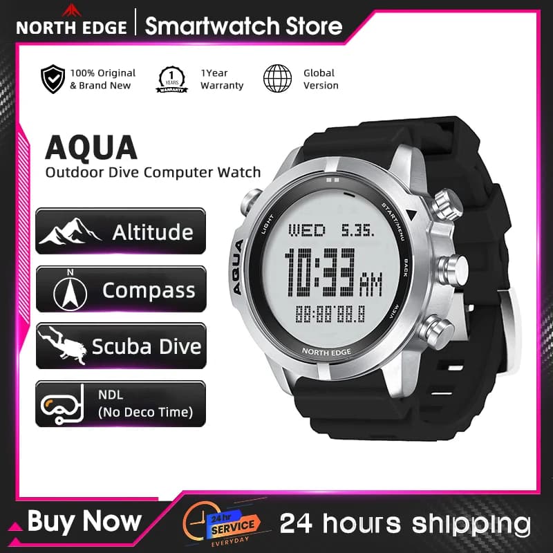 NORTH EDGE Mens Digital Watch Professional Dive Computer Watch Scuba Diving NDL (No Deco Time) 50M Altimeter Barometer Compass